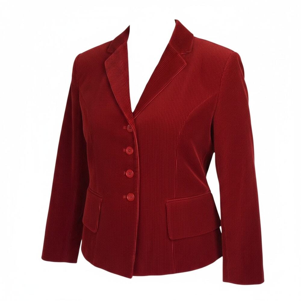 J.Peterman Company VTG Women's Size 10 Deep Red Corduroy 4-Button Blazer Cotton